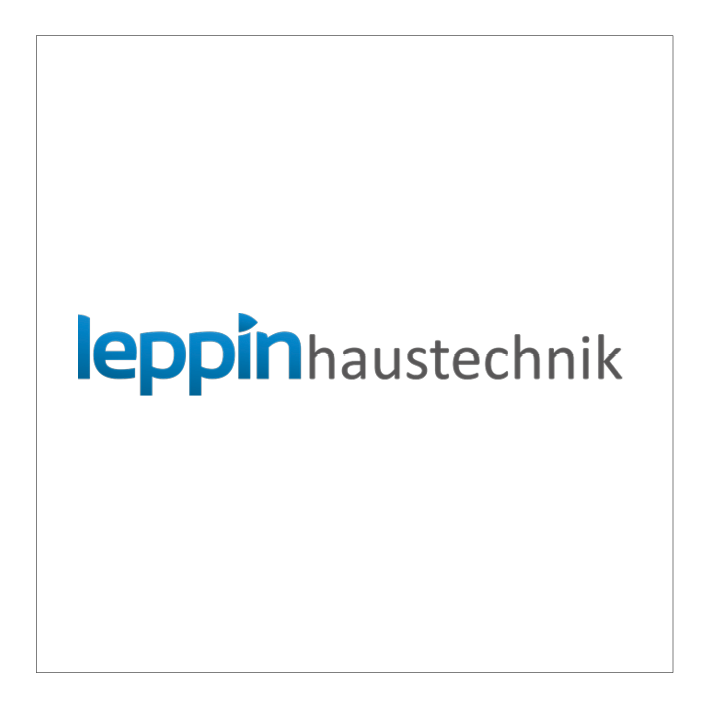Das Logo von Leppin Haustechnik zeigt den Schriftzug in Blau und Grau auf weißem Hintergrund, modern und klar gestaltet.